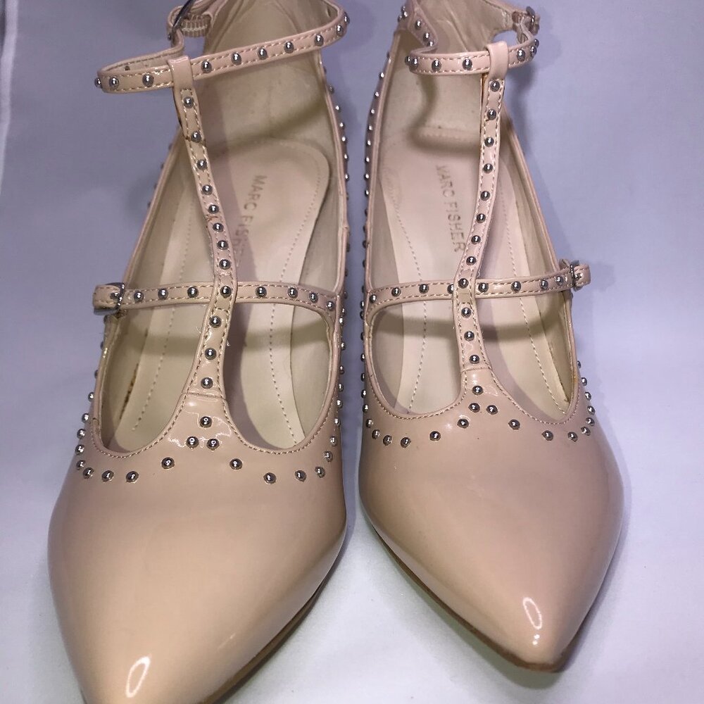 Marc Fisher Strappy Nude Studded Accent Heels SIZE 8 - Picture 2 of 6